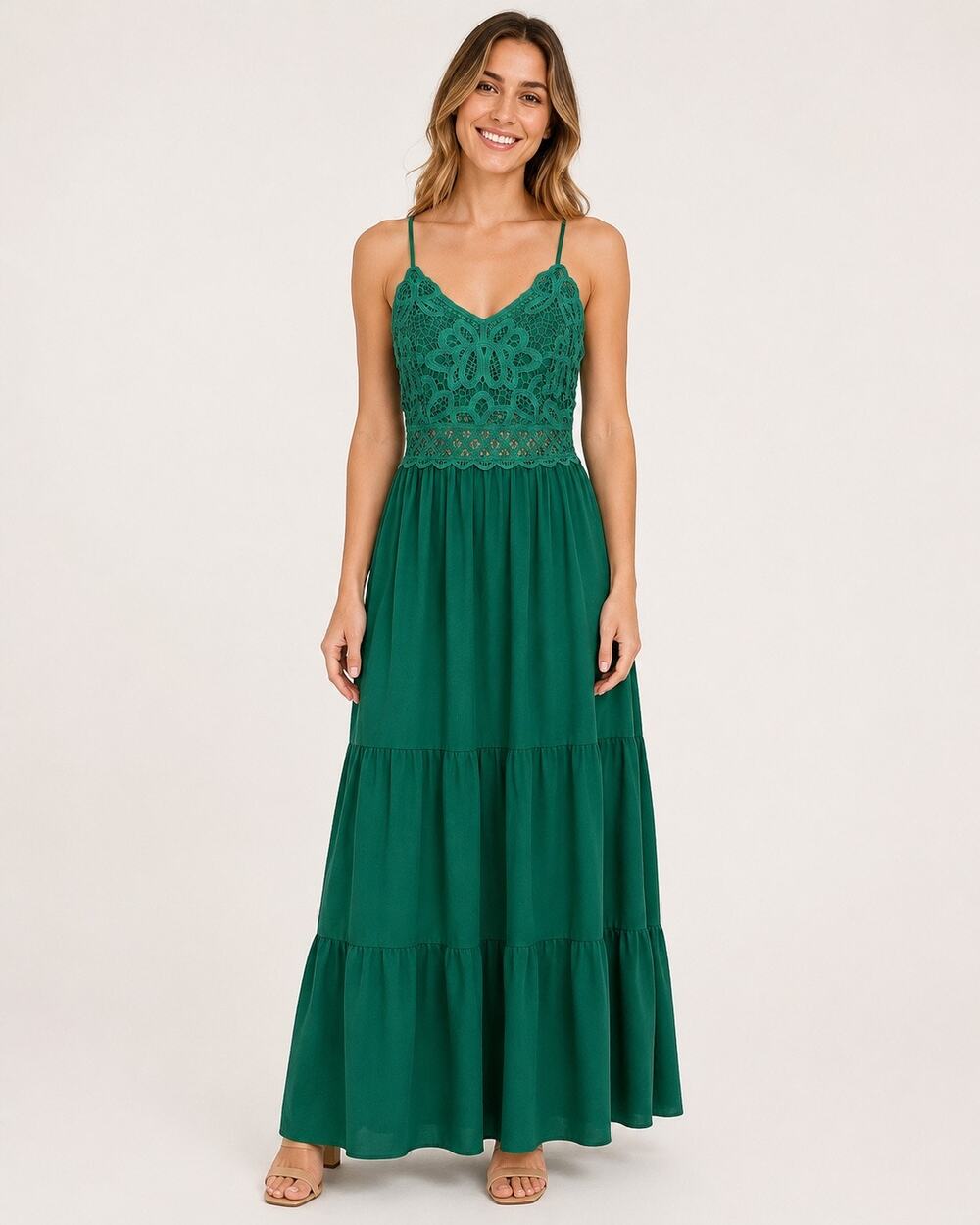 Dokuutu Large Emerald Green Crochet Lace Maxi Dress Fairy Whimsycore